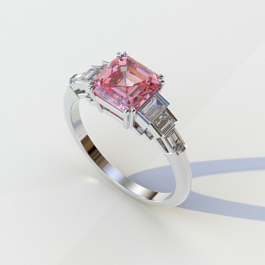 Asscher Cut Ring 3 Ct Pink Lab Grown Diamond IGI Certified Ring - Vetra