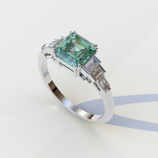 Asscher Cut Ring 3 Ct Green Lab Grown Diamond IGI Certified Ring - Vetra