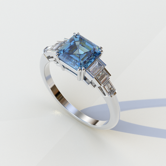 Asscher Cut Ring 3 Ct Blue Lab Grown Diamond IGI Certified Ring - Vetra