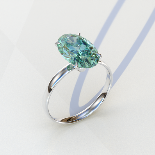 4 Carat Oval Green Lab Grown Diamond Solitaire Engagement Ring - Cadris