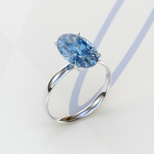 4 Carat Oval Fancy Vivid Blue Lab Grown Diamond Solitaire Engagement Ring - Cadris