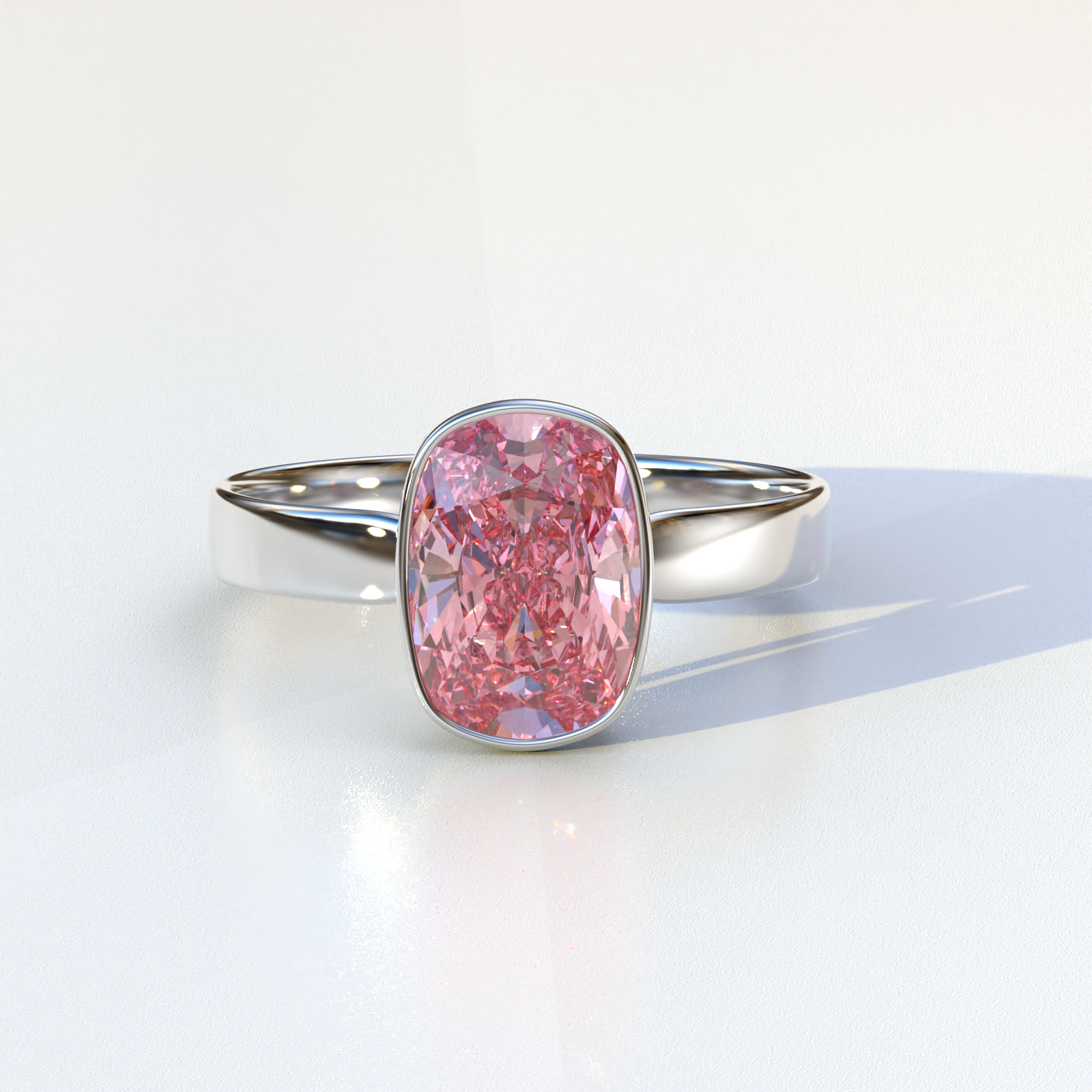 Carat Pink Elongated Cushion Cut Bezel Set Engagement Ring