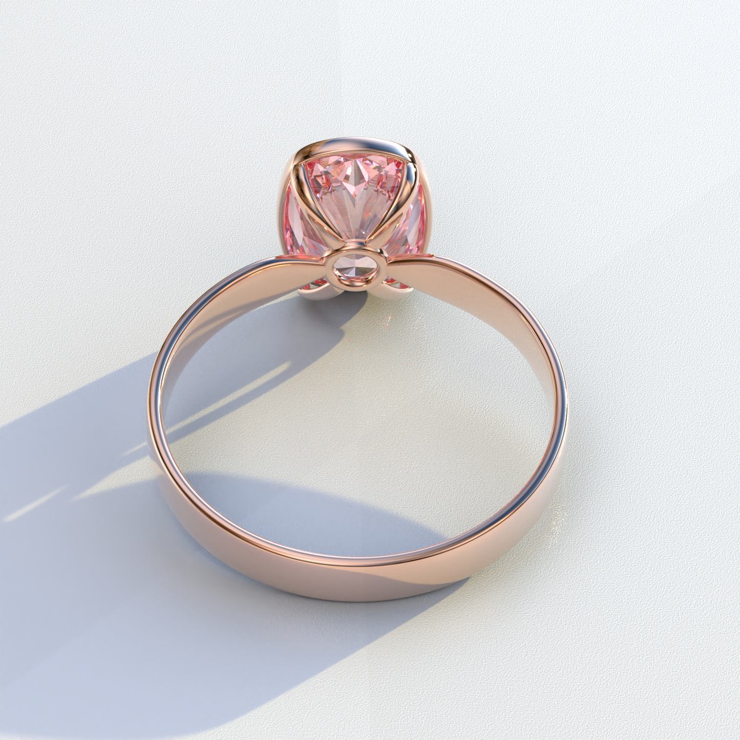 3 Carat Pink Elongated Cushion Cut Bezel Set Engagement Ring - Astrae