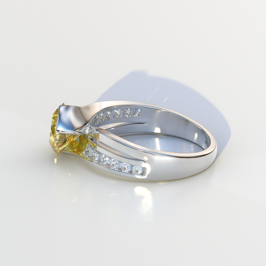 2 Carat Yellow Round Shaped Channel Set Lab Diamond Engagement Ring - Avonlea