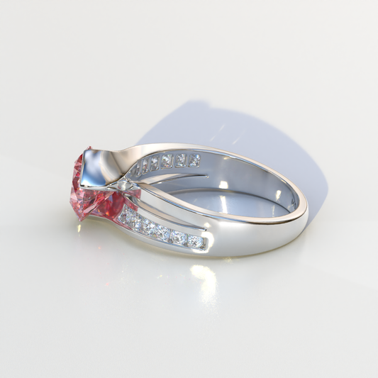 2 Carat Pink Round Shaped Channel Set Lab Diamond Engagement Ring - Avonlea
