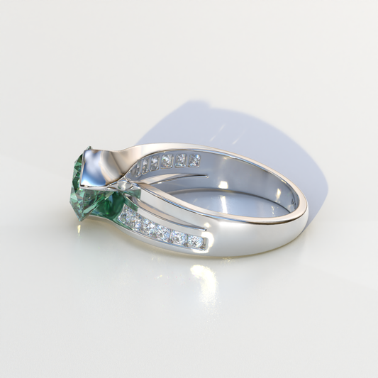 2 Carat Green Round Shaped Channel Set Lab Diamond Engagement Ring - Avonlea