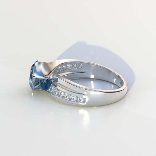 2 Carat Blue Round Shaped Channel Set Lab Diamond Engagement Ring - Avonlea