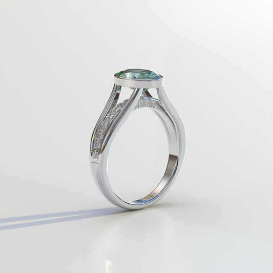 Fancy Vivid Green Diamond Ring Oval Cut Bezel Set Lab Diamond Engagement Ring - Prisma