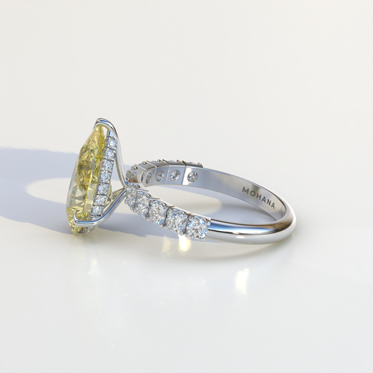 4 Carat Yellow Pear Shaped Hidden Halo Eternity & Pave Lab Diamond Ring - Feesia
