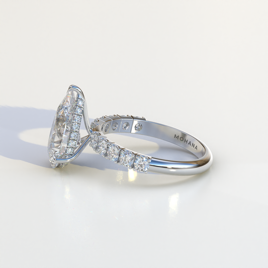 4 Carat Pear Shaped Hidden Halo Lab Diamond Engagement Ring - Feesia