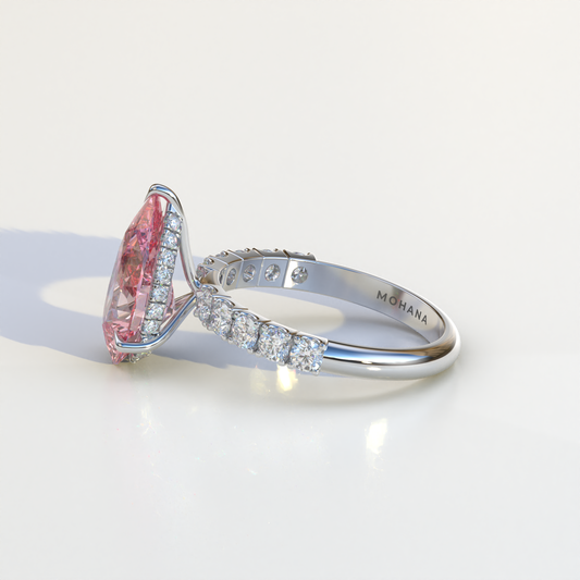 4 Carat Pink Pear Shaped Hidden Halo Eternity Lab Diamond Ring - Feesia
