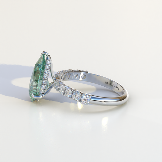 4 Carat Green Pear Shaped Hidden Halo Eternity Lab Diamond Ring - Feesia