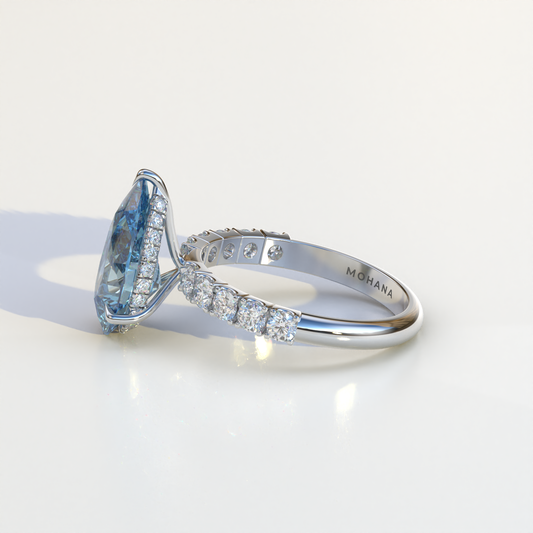 4 Carat Blue Pear Shaped Hidden Halo Eternity Lab Diamond Ring - Feesia