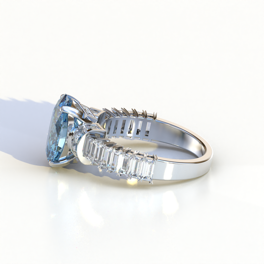 3 Carat Blue Oval Cut Lab Diamond Engagement Ring - Venice
