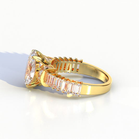 3 Carat Lab Diamond Oval Engagement Ring | Baguette Pave set RIng - Venice