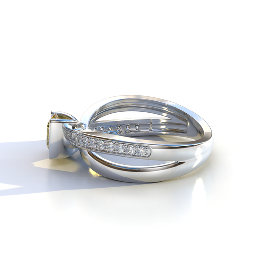 1 Carat Yellow Round Cut Lab Diamond Crossover Ring Pave Setting - Cathedral