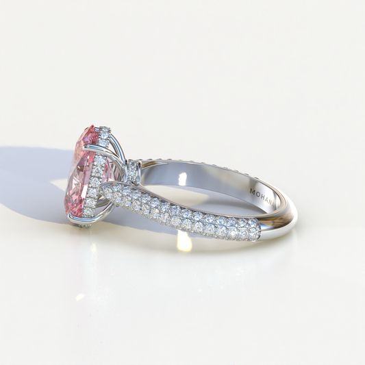 3 Carat Pink Oval Cut Hidden Halo & Pave Set Lab Diamond Engagement Ring - Viviana