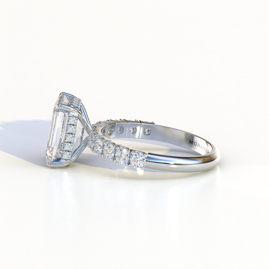 3 Carat Emerald Cut Lab Diamond Hidden halo Engagement Ring - Luminary