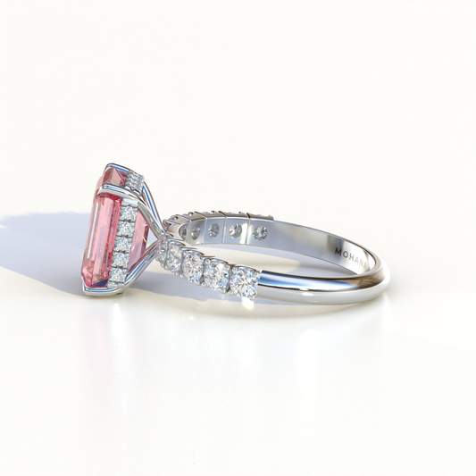 3 Carat Pink Emerald Cut Hidden Halo Lab Diamond Engagement Ring - Luminary