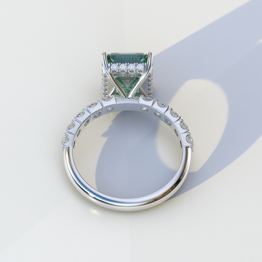 3 Carat Green Emerald Cut Hidden Halo Lab Diamond Engagement Ring - Luminary