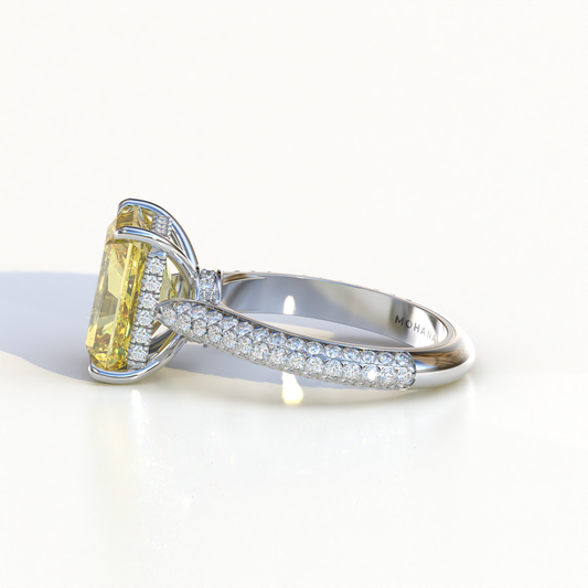 3 Carat Yellow Radiant Cut Hidden Halo & Pave Set Lab Diamond Ring - Riviera