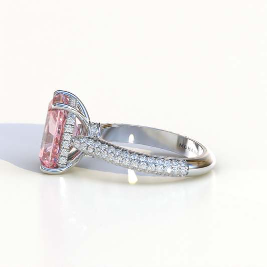 3 Carat Pink Radiant Cut Hidden Halo & Pave Set Lab Diamond Ring - Riviera