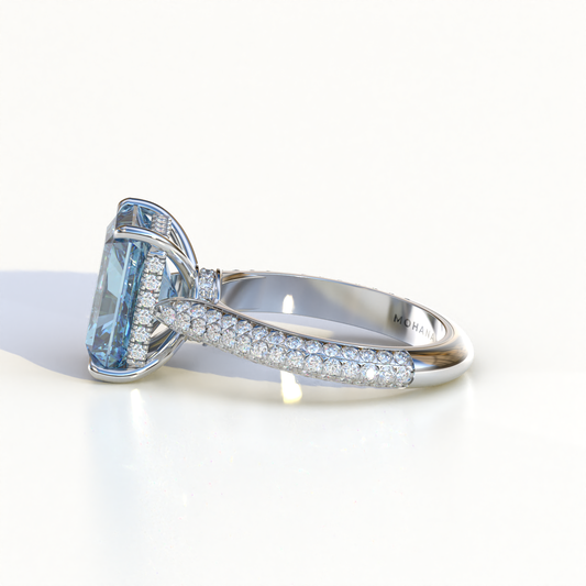3 Carat Blue Radiant Cut Hidden Halo & Pave Set Lab Diamond Ring - Riviera
