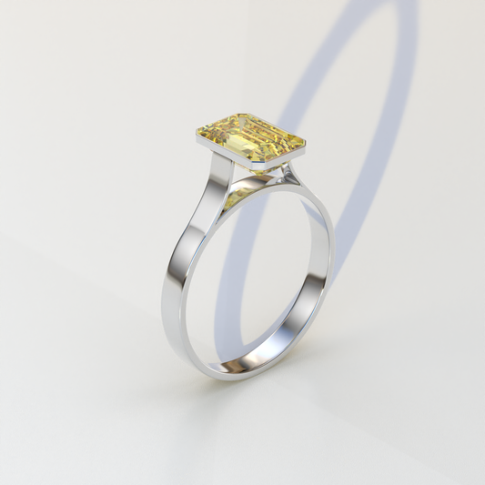 Emerald Cut Lab Grown Yellow Diamond Ring Bezel Set Ring - Zelora