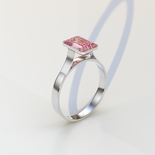 Emerald Cut Lab Grown Pink Diamond Ring Bezel Set Ring - Zelora