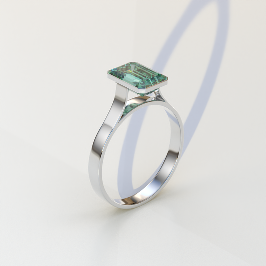 Emerald Cut Lab Grown Green Diamond Ring Bezel Set Ring - Zelora