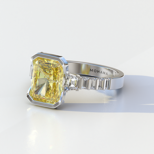 3 Carat Yellow Radiant Cut Three Stone Lab Diamond Engagement Ring - Adiamor