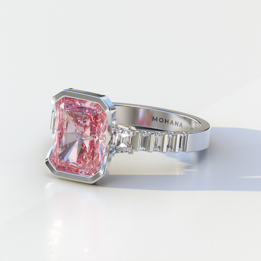 3 Carat Pink Radiant Cut Three Stone Lab Diamond Engagement Ring - Adiamor