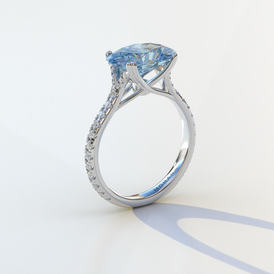 Oval-Cut Blue & White Lab-Grown Diamond Engagement Ring 3 ct 18K White Gold - Ellipse