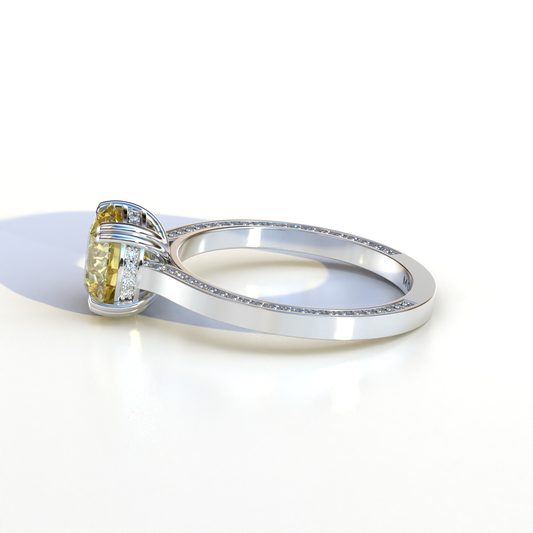 2 Carat Yellow Round Cut Hidden Halo Lab Diamond Engagement Ring - Maeve