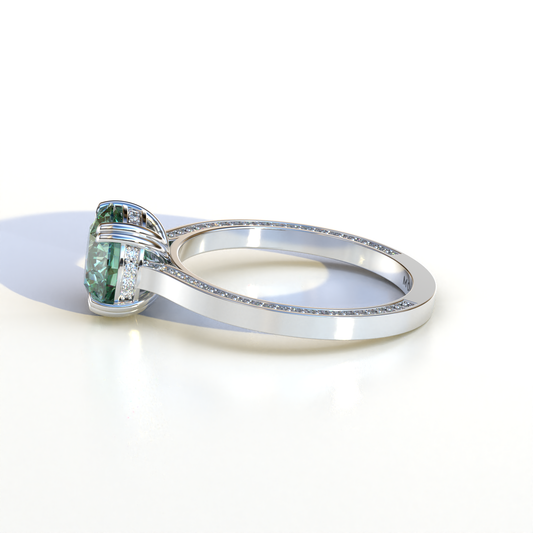 2 Carat Green Round Cut Hidden Halo Lab Diamond Engagement Ring - Maeve