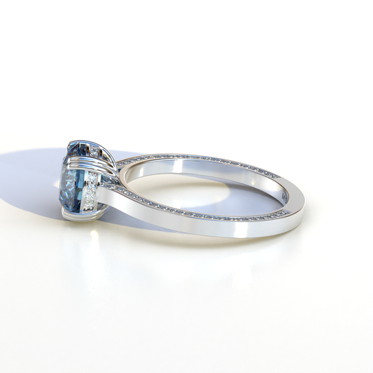 2 Carat Blue Round Cut Hidden Halo Lab Diamond Engagement Ring - Maeve