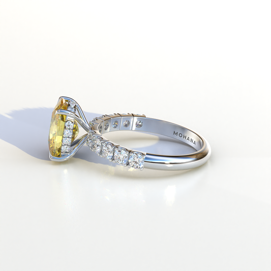 4 Carat Yellow Cushion Cut Hidden Halo Eternity Lab Diamond Engagement Ring - Sandrine