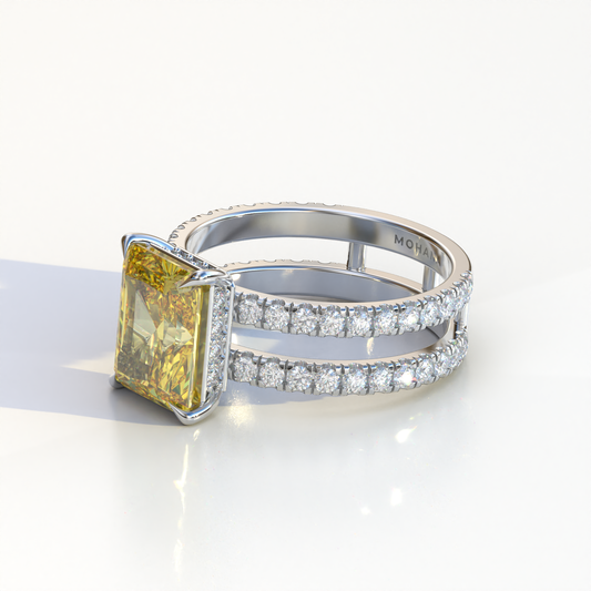 Fancy Yellow Radiant Cut Lab Diamond Engagement Ring | Double Band Hidden Halo - Billie
