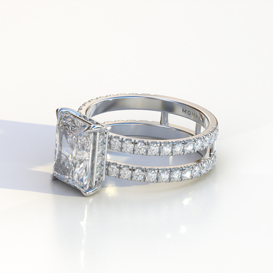 3 Carat Lab Diamond Radiant Cut Engagement Ring | Double Band Hidden Halo - Billie