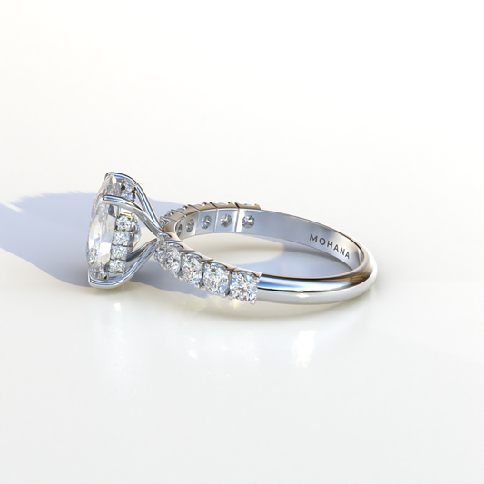 4 Carat Elongated Cushion Cut Hidden Halo Eternity Lab Diamond Engagement Ring - Sandrine