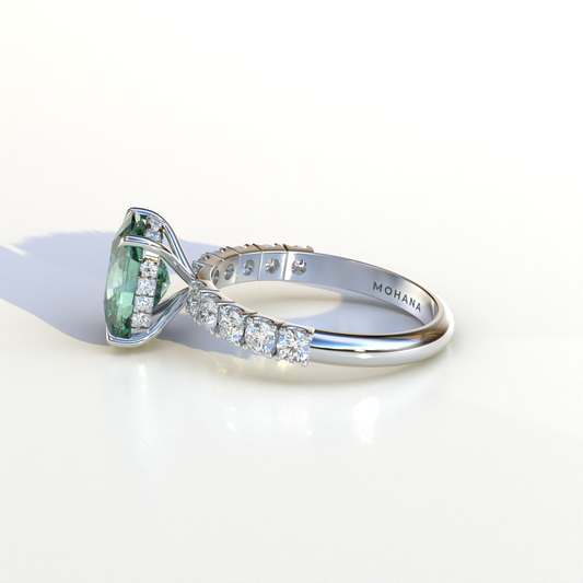 4 Carat Green Cushion Cut Hidden Halo Eternity Lab Diamond Engagement Ring - Sandrine