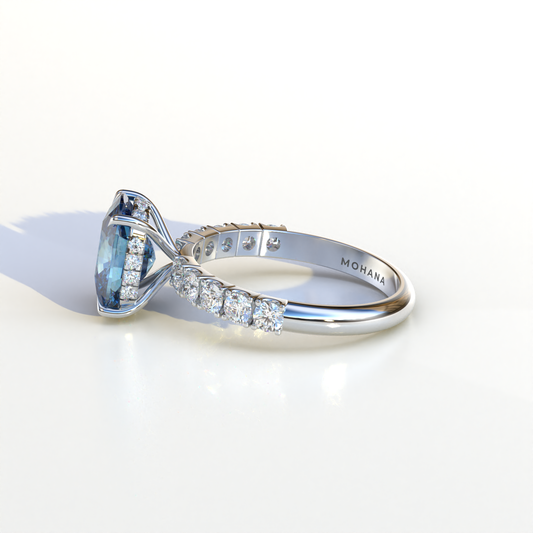 4 Carat Blue Cushion Cut Hidden Halo Eternity Lab Diamond Engagement Ring - Sandrine
