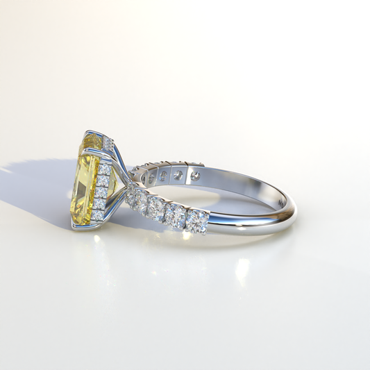 4 Carat Yellow Radiant Shaped Hidden Halo Eternity Lab Diamond Ring - Lace Bridge