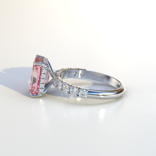 4 Carat Pink Radiant Shaped Hidden Halo Eternity Lab Diamond Ring - Lace Bridge
