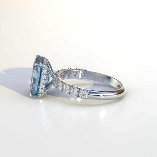4 Carat Blue Radiant Cut Lab Diamond Engagement Ring - Lace Bridge
