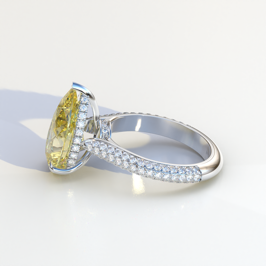 3 Carat Yellow Pear Shaped Hidden Halo Lab Diamond Engagement Ring - Alina