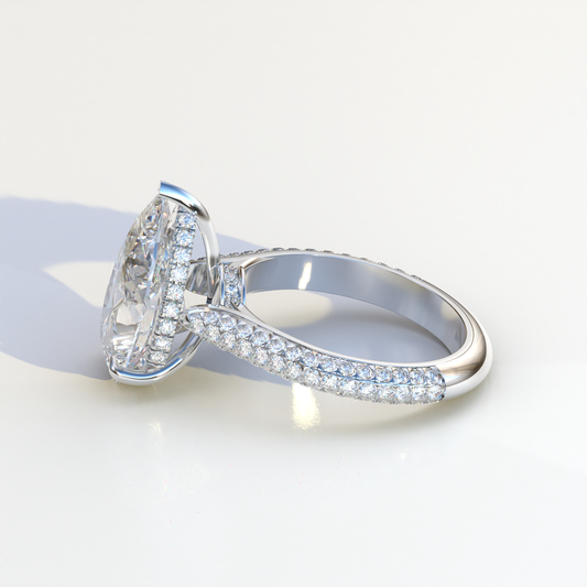 3 Carat Pear Shaped Hidden Halo Lab Diamond Engagement Ring - Alina