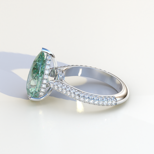 3 Carat Green Pear Shaped Hidden Halo Lab Diamond Engagement Ring - Alina