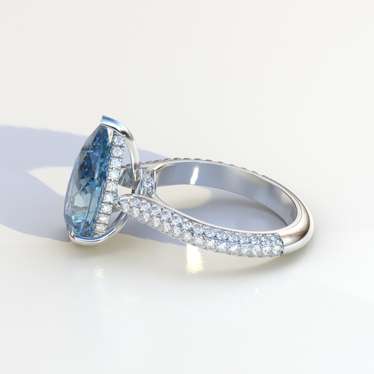 3 Carat Blue Pear Shaped Hidden Halo Lab Diamond Engagement Ring - Alina