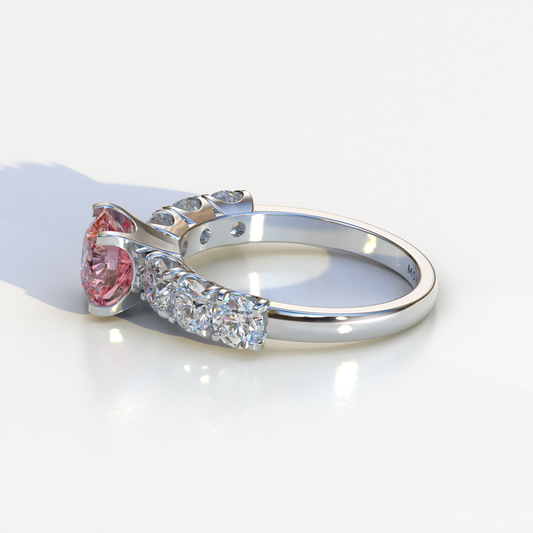 3 Carat Pink Round Cut Half Eternity Lab Diamond Engagement Ring - Angeleno